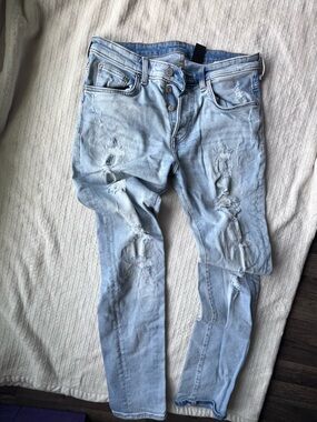 Mango Light Blue Distressed Skinny Jeans